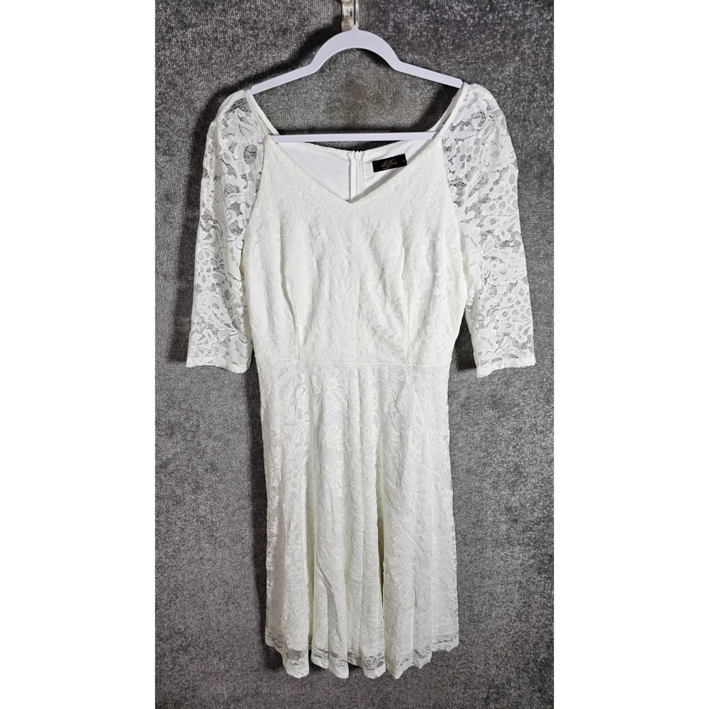 Dressystar Elegant Floral Lace Overlay Dress Womens Size XL White Coquette Bride